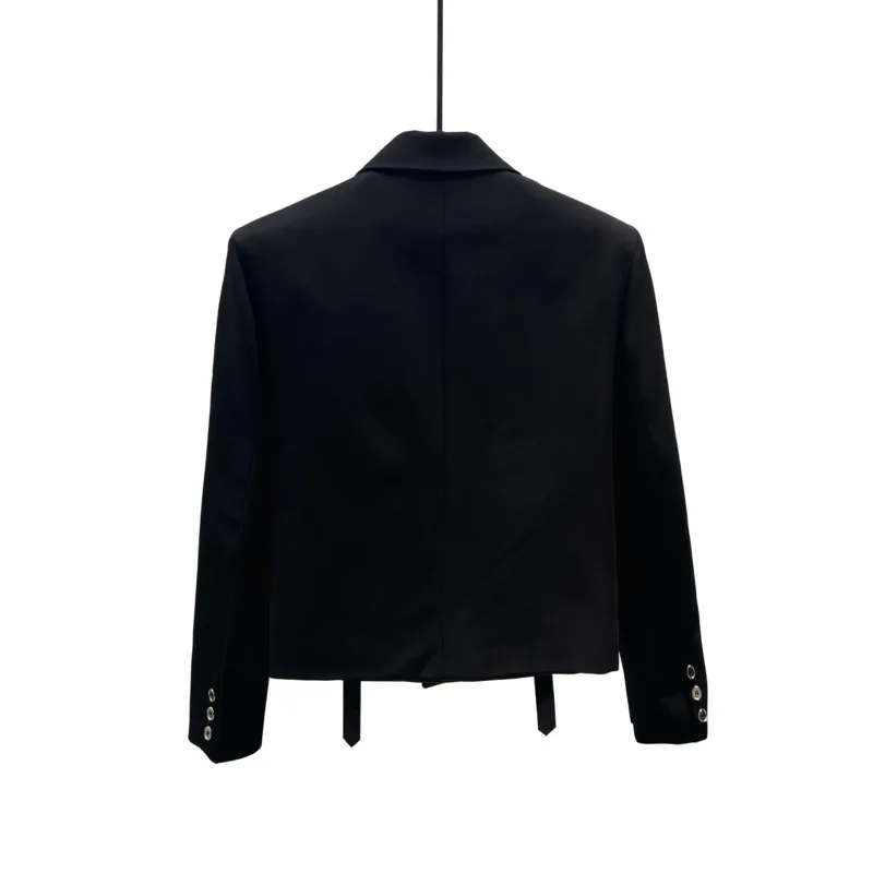 WVGA 2026 Spring Autumn New Men Stylish Short Leather Buckle Blazer Niche Chic Casual Shoulder Pads Long Sleeve Coats Ins W27511
