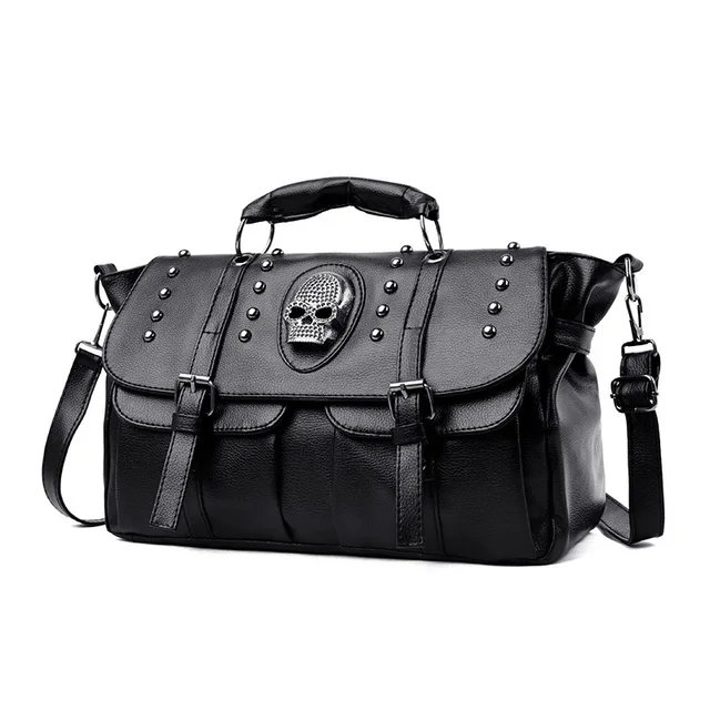 Annmouler Punk Style torebki damskie Pu skórzana torba z czaszką czarna torba na ramię o dużej pojemności 2022 luksusowe torby Crossbody