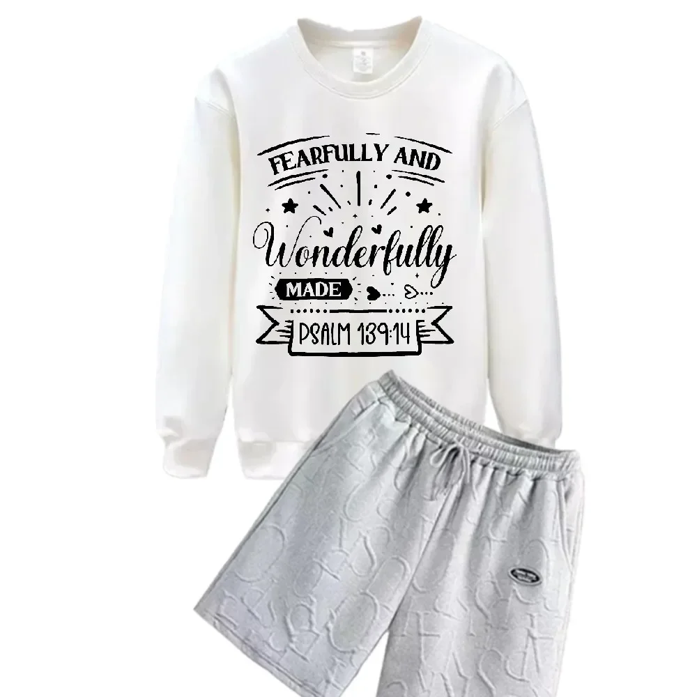 

2025 Autumn And Winter Men's Long Sleeve Creative English Print Fashion Sports T-shirts+shorts suit T-Shirt Set Soft Fabric sets