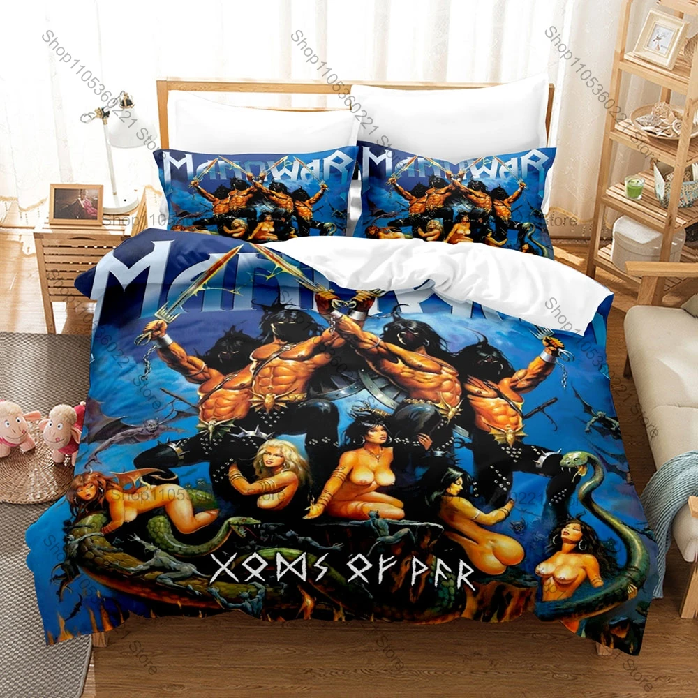 Manowar 3Pcs Bedding Set Duvet Cover 2 Pillowcases Kings Of Metal Battle Hymns Vintage Album Cover Graphic Dorm Linen For Metal