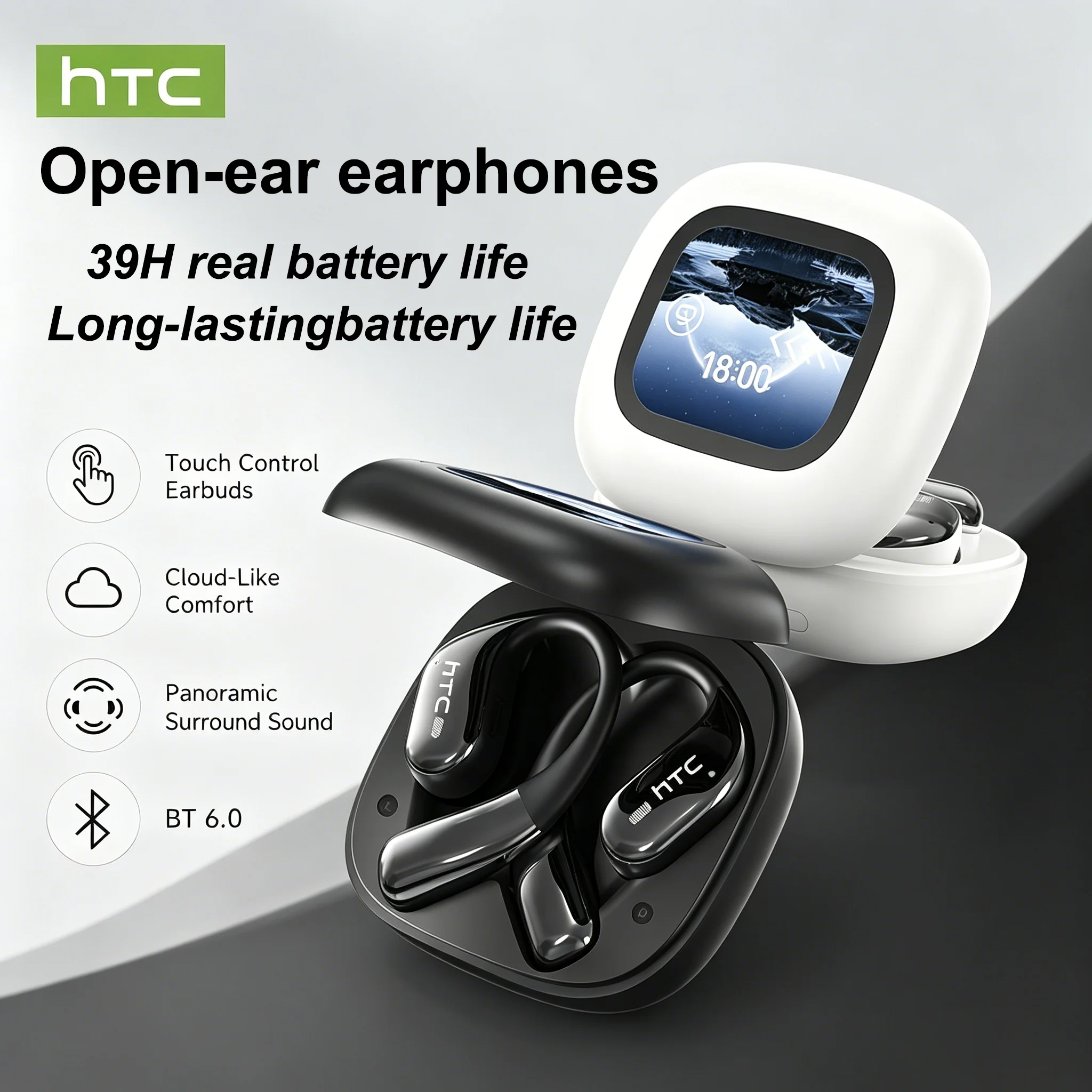 Беспроводные наушники HTC NE77 с HD LCD-дисплеем, Bluetooth V6.0, открытого типа, с эффективным шумоподавлением, OWS, заушные наушники-вкладыши
