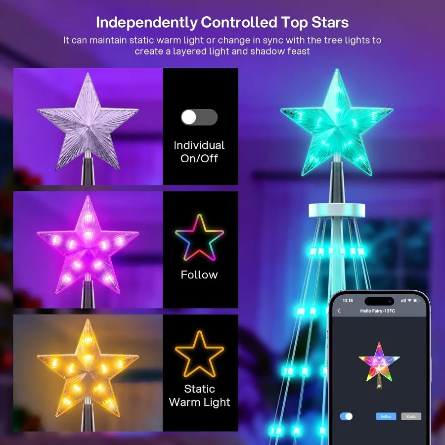 9FT في الهواء الطلق شجرة عيد الميلاد المخروطية مع 460 المصابيح RGB اللون تغيير Prelit أضواء شجرة عيد الميلاد الذكية لزينة عطلة DIY بها بنفسك #4