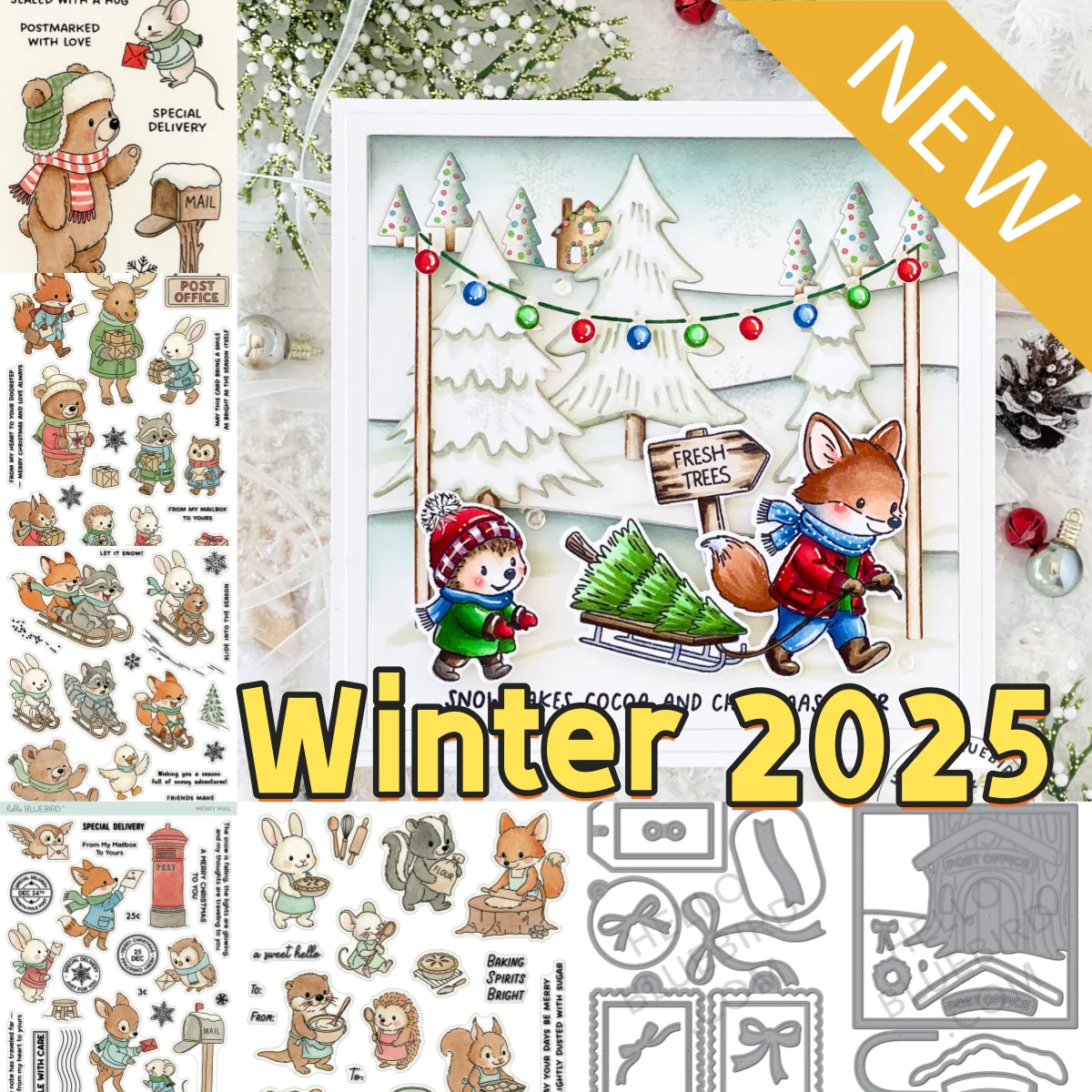 Winter 2025 Release Mail Sledding Party Gift Tags Mailbox Bake Off Metal Cutting Dies Clear Stamps For DIY Decorating Scrapbook