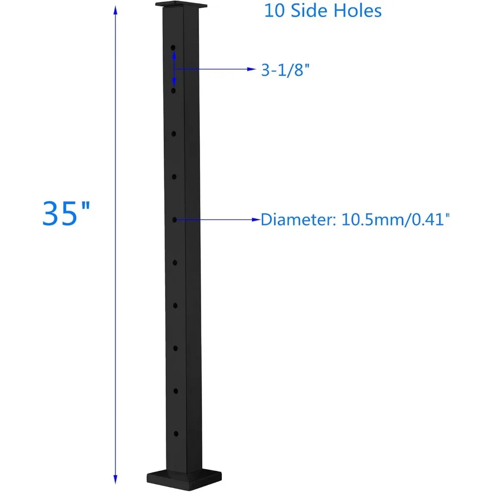 Steel Square Fence Post for Deck Cable Railing System (36" Level-drilled-4 Pack, Black)