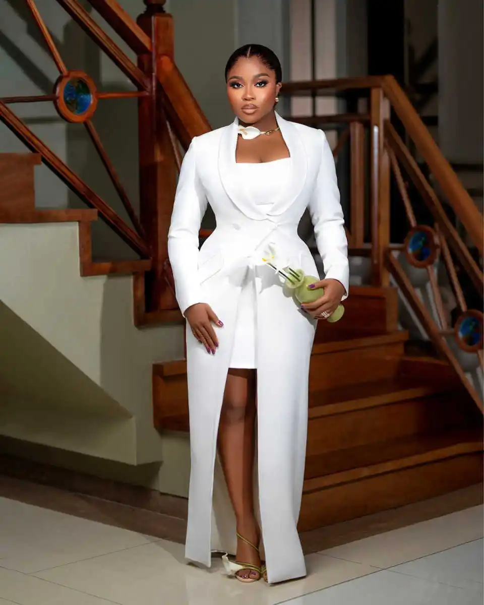 Trajes largos sexis para mujer, 1 pieza, elegante chal con solapa hasta el tobillo, chaqueta africana ajustada con doble botonadura personalizada