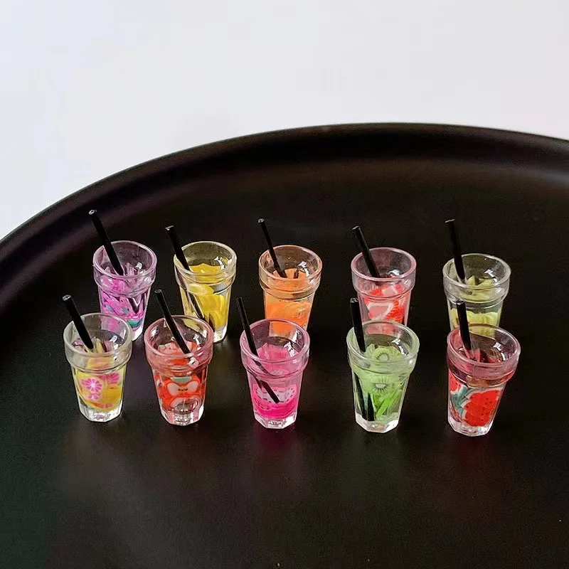 10pcs 12*20mm Simulation 3D Fruit Drink Bottle Cute Charms For Pendant DIY Earrings Necklace Jewelry Accessories Finding