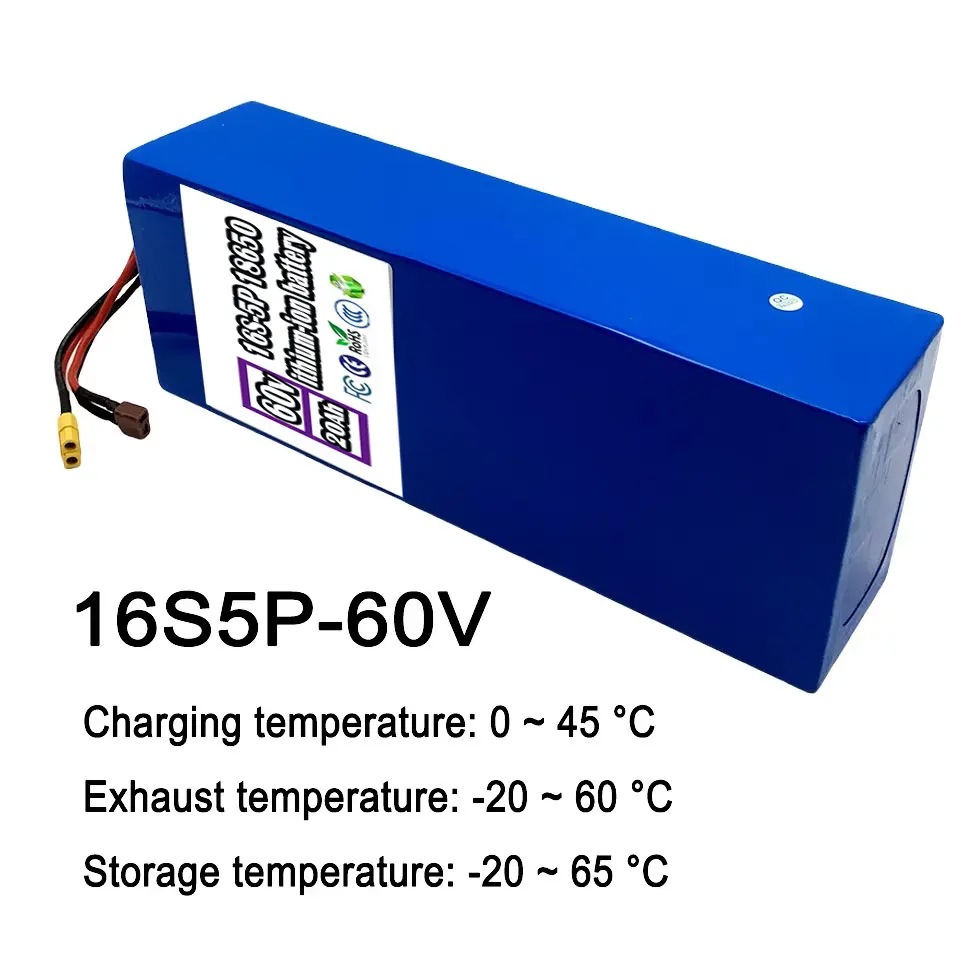 حزمة بطارية ليثيوم AA 16S5P 60 فولت 20 أمبير في الساعة 2000 وات عالية الطاقة مع BMS مدمج للدراجات النارية والسكوتر وبطارية بديلة لمحرك الدراجة