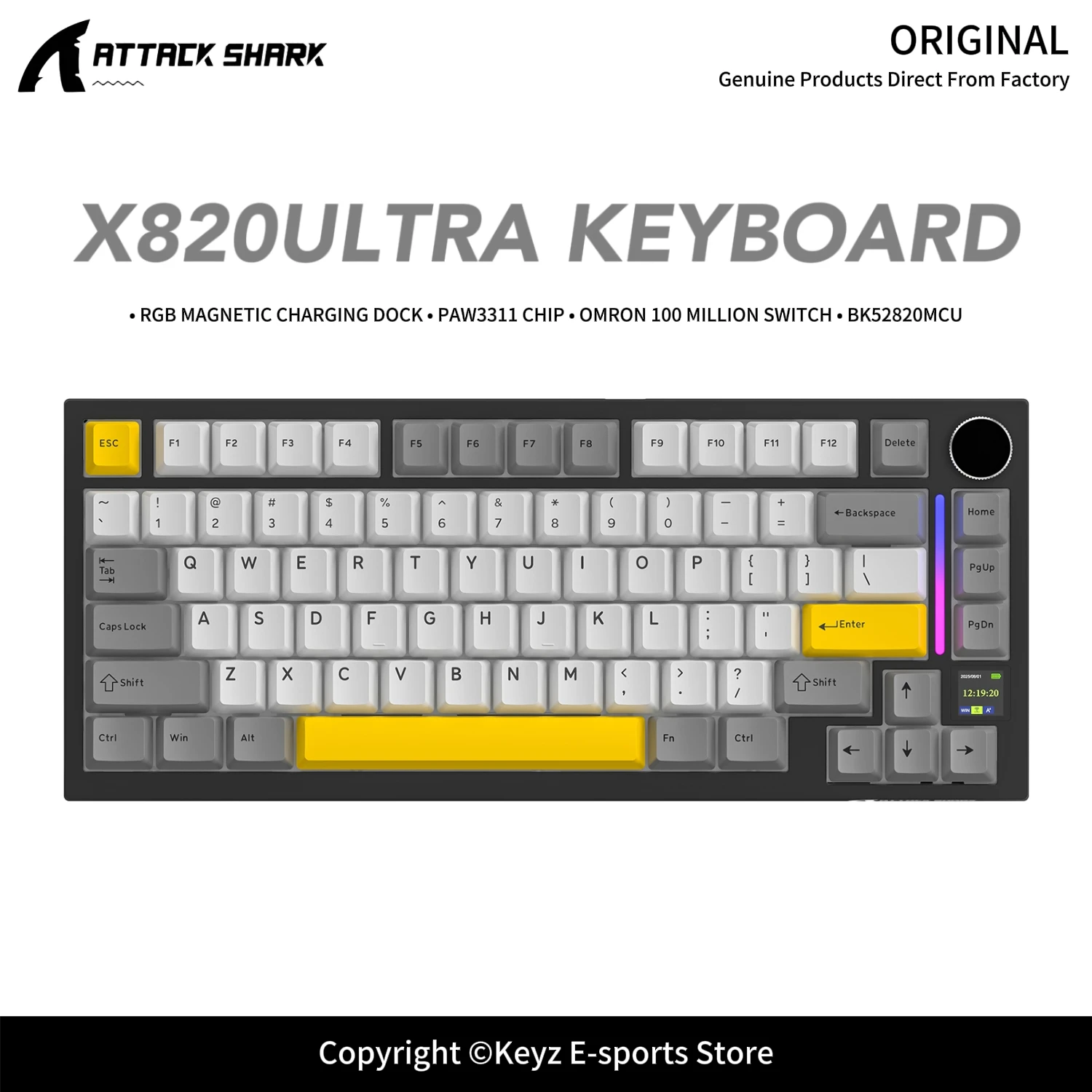 ATTACK SHARK X820ULTRA 75% Gasket Mechanical Keyboard Full Key Hot Swap RGB Backlight Smart Screen CNC Knob Tri-Mode Wireless