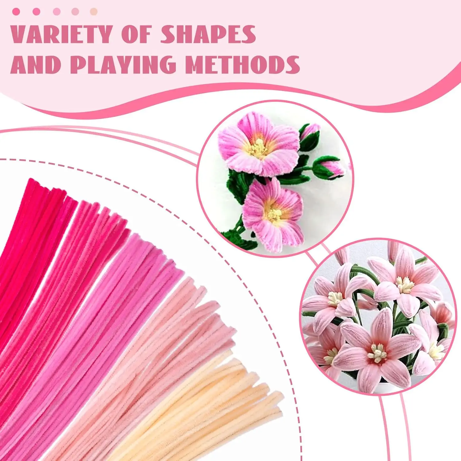 50/250PCS Pipe Cleaners, Pink Pipe Cleaners for Crafts, 5 Colors Craft Supplies,  Set for DIY Arts Crafts Decorations
