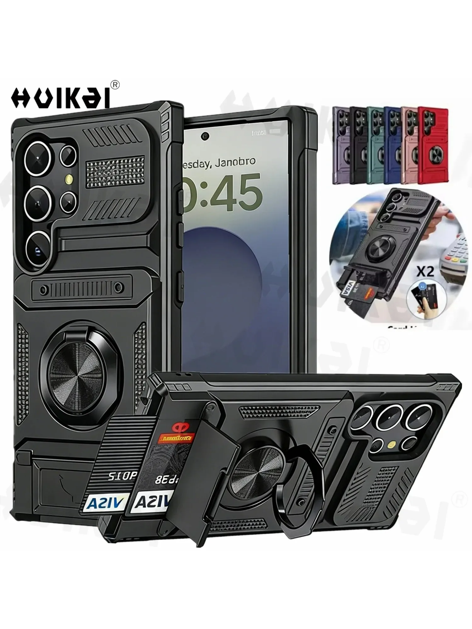 Hoesje voor Samsung Galaxy S26 Ultra S26 Plus S25 Ultra S25 met kaarthouder, draaibare ringstandaard, extra bescherming, portemonnee hoesje - afbeelding 2