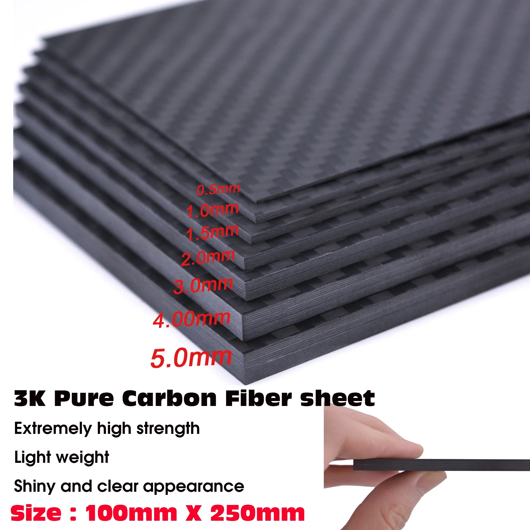 3K Pure Carbon Plate Panel Sheets 100mm X 250mm 0.5-5MM High Composite Hardness Material Board for Model Helicopter Parts