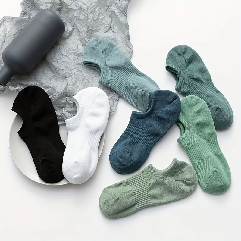 Randomly 5 pairs of socks  men\'s boat socks  summer thin  solid color breathable invisible socks men