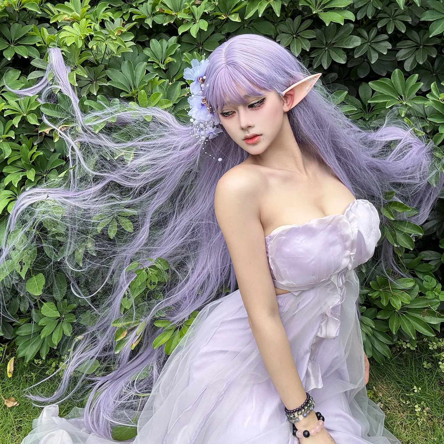 Purple wig extra long 130cm photo universal hair gray purple full head cover women's long straight hair