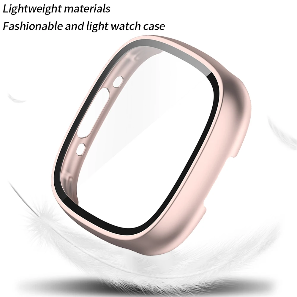 Screen Protector for Fitbit Versa 4 Case Hard PC Bumpe Protective Tempered Glass All-Around for Fitbit Sense 2 Full Cover Bumper