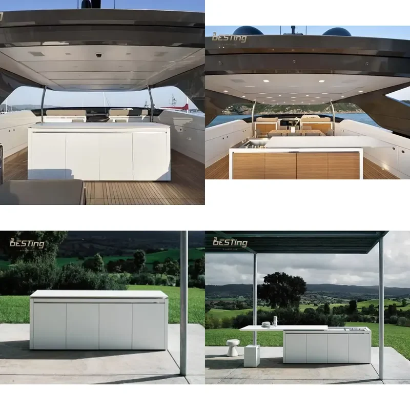 Modern Minimalist Design Stainless Steel Yacht Cabinet Outdoor Waterproof Modular Island Bar