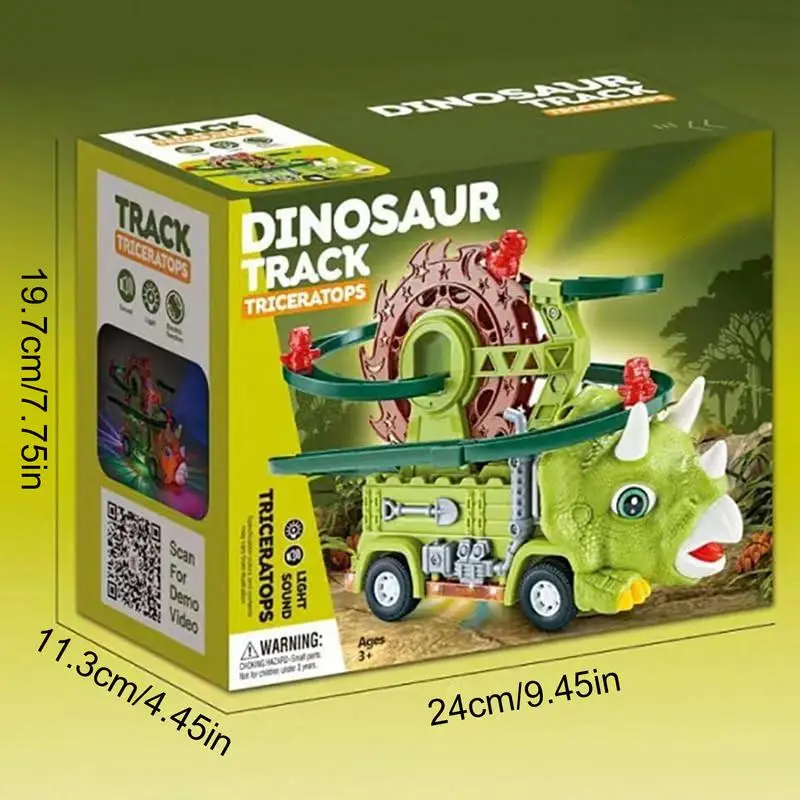 Puzzle Racer-Juego de pista de coche para niños, coche de dinosaurio Triceratops seguro, juguetes de dinosaurio giratorios de 360 grados para niños de 1, 2, 3, 4, 5 y 6 años