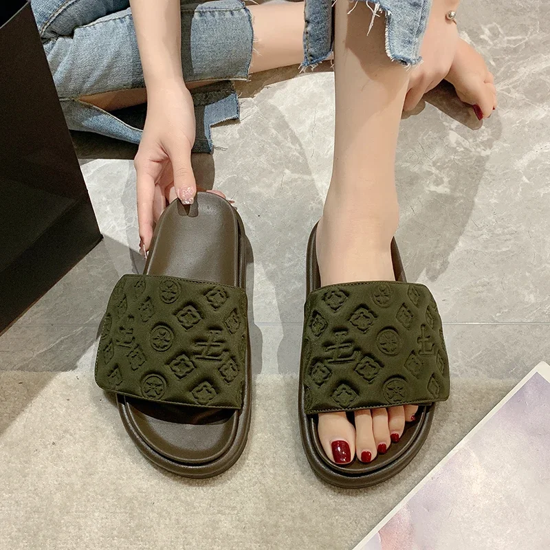 

Women Magic Tape Flat Slippers 2024 Summer New Luxury Brand Platform Sandals Ladies Height Increase Flats Shoes zapatos de mujer