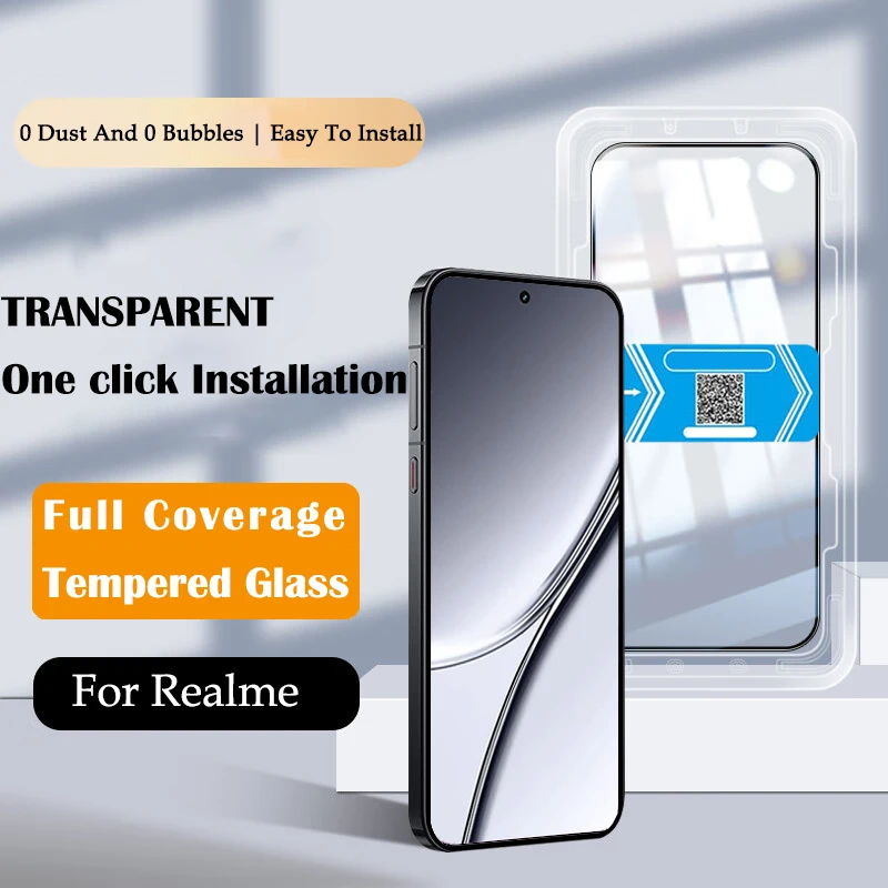 

One-click Installation HD Tempered Glass For Realme GT5 GT3 GT2 Pro Screen Protector For Realme C63 C65 C67 C61 C53 C51 Note 60