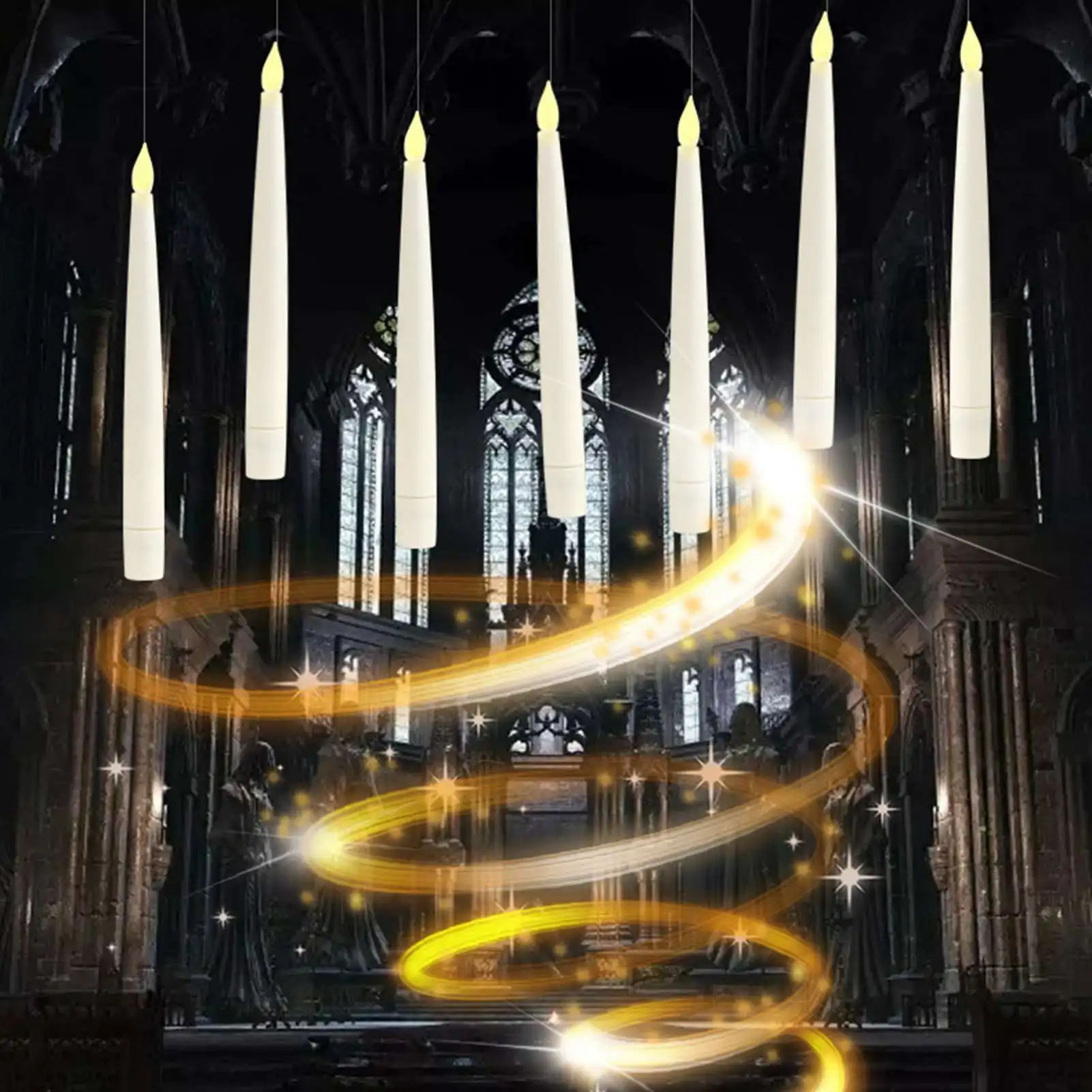 

Floating LED Candle Decorative PP Battery Operated Energy Efficient Magic Hanging Candles with Wand Remote for Party