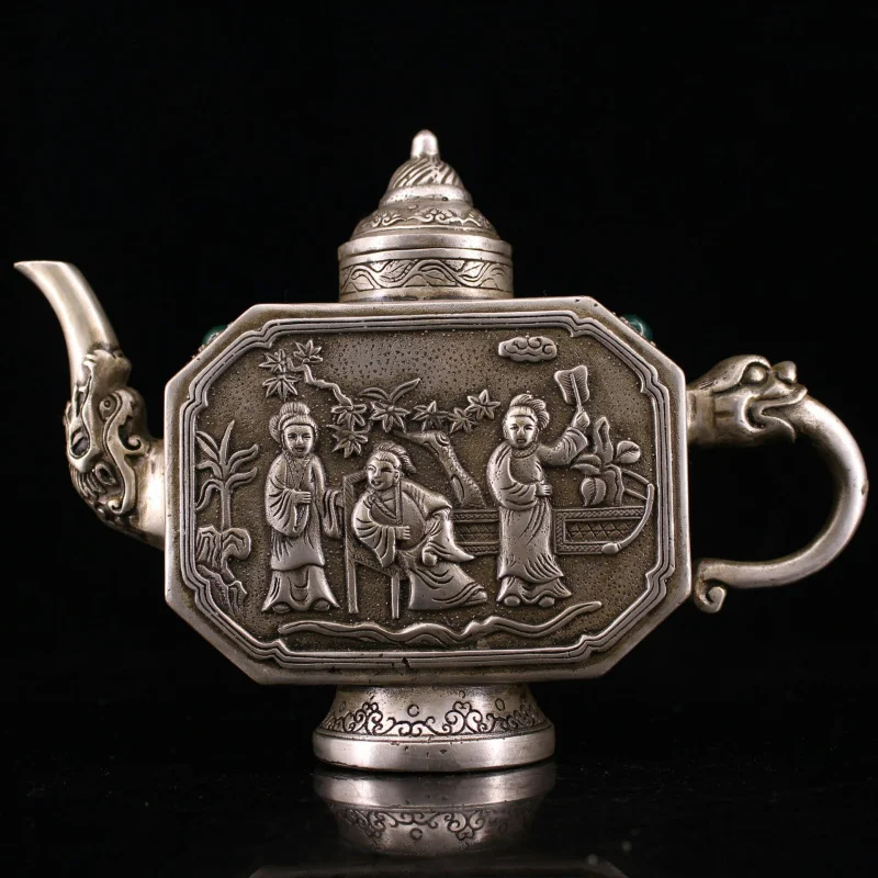 

Antique Collection Antique Copper Handmade Inlaid Gem Silver Gilded Character Wine Pot Home Decorative Crafts Wholesale