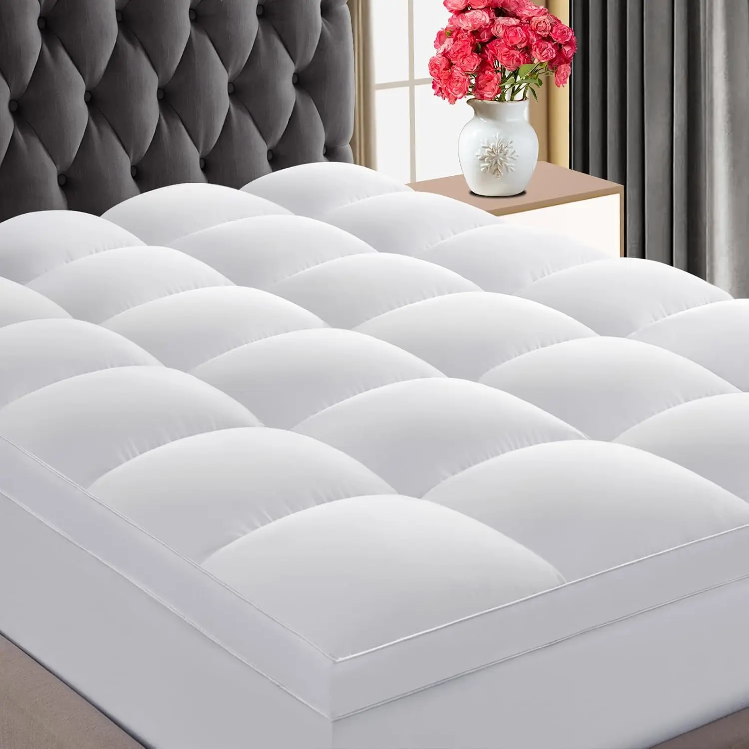 

CHOKIT Luxury Soft 5D Spiral Fiber Queen 60"x80" Mattress Topper, Extra Thick Mattress Pad Cover for Back Pain Relief