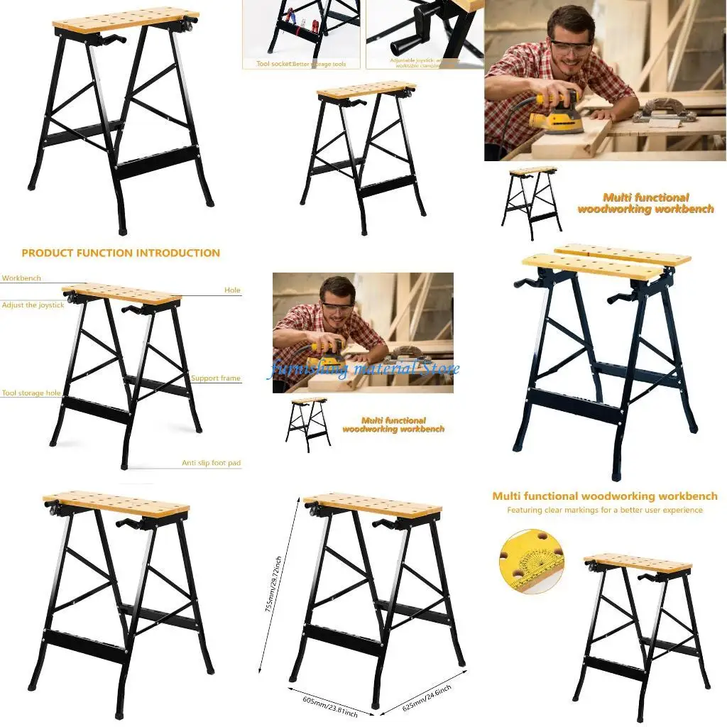 

Y5GD Folding Work Table Sawhorse Easy Setups Portable Workbench Worktable with Clamp