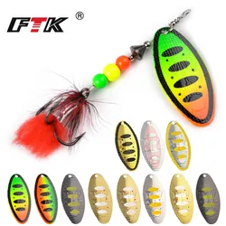 FTK Spinner Bait  Fishing Lure Hard Bait Spoon Lures 1pcs 8g 14g 20g Metal with Feather Treble Hooks Carp Pike Fishing Tackle