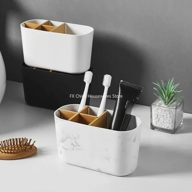 Toothbrush Holder For Electric Brushes Bathroom Counter Organizer With 5 Slots Bamboo For Electric Toothbrushes and Toothpaste