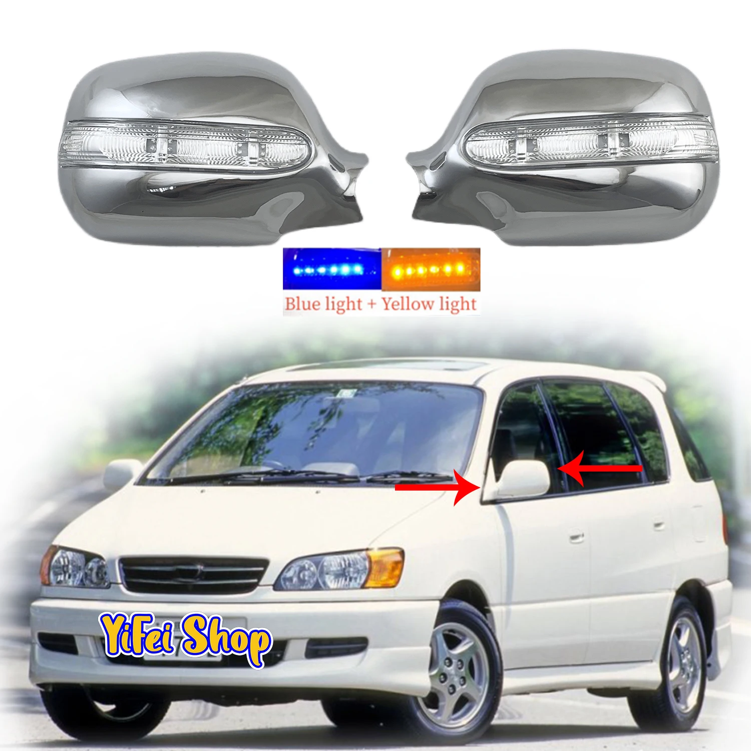 

For Toyota Picnic Ipsum Front 1996 1997 1998 1999 ABS Chrome Rearview Car Accessories Plated Trim Door Mirror Cover With LED