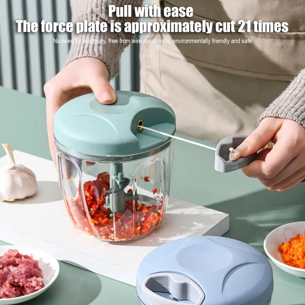 Garlic Grinder Manual Pull Cord Food Chopper for Garlic Ginger Peppers Onion Puree Portable Kitchen Cutter with Detachable Parts