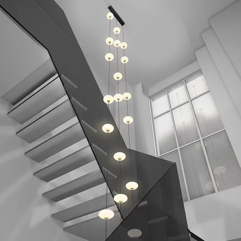 

Led staircase chandelier modern living room chandelier hanging designer Villa duplex building lighting oval string attic pendant