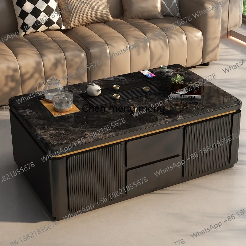 

Natural marble solid wood Kung Fu tea coffee table villa home living room modern simple light luxury