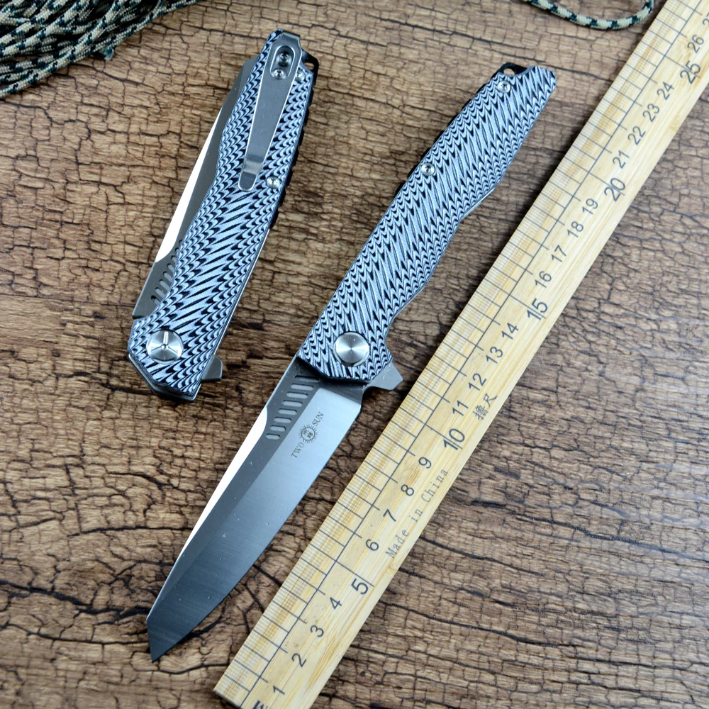 TWOSUN TS16 G10 Folding Knife D2 Satin Blade Ceramic Ball Bearing Washer Outdoor Camping Adventure EDC Knives Gift Tools