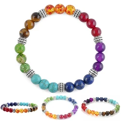 8mm Beads Agate crystal Lava Rock 7 Chakra Healing Balance Bracelet for Men Women Reiki Prayer Stone Yoga Chakra Bracelet