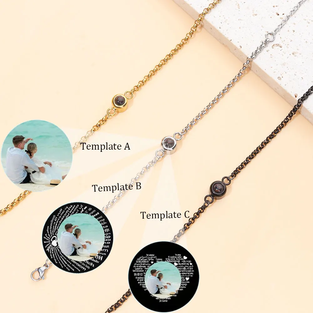 Pulsera de foto personalizada con foto en el interior de acero inoxidable, pulsera de memoria de proyección de foto personalizada