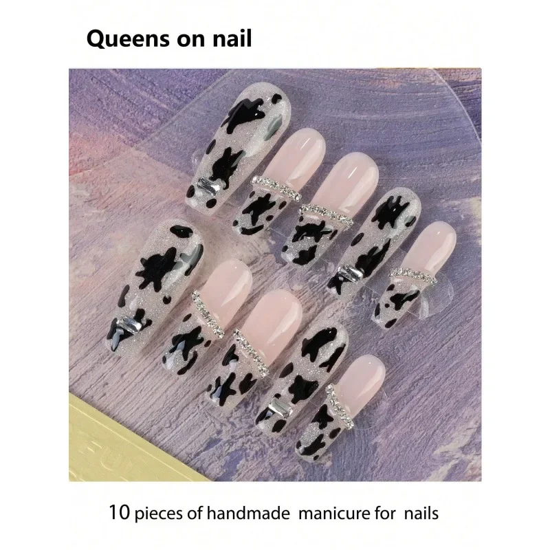 

10 Pieces Handmade press on Nails, Ballerina Style Fake Nails/Sfumato/Y2k/Color Block/Hand Painted Spots/Glitters/Glitters