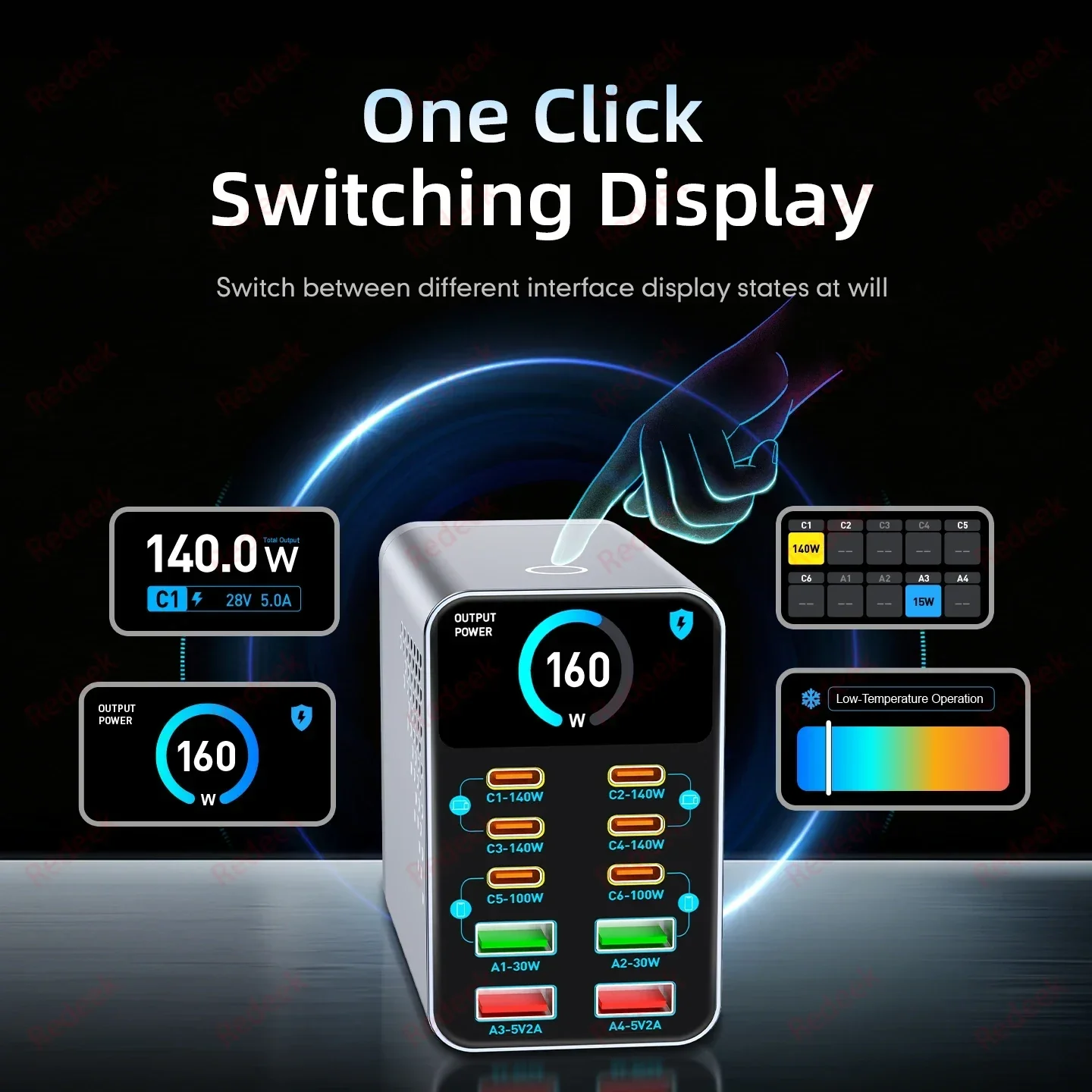 200W USB Type C GaN Charger AI Digital Display 10 in 1 PD 140W Desktop Power Station Fast Charge For iPhone 18 Pro Max Android