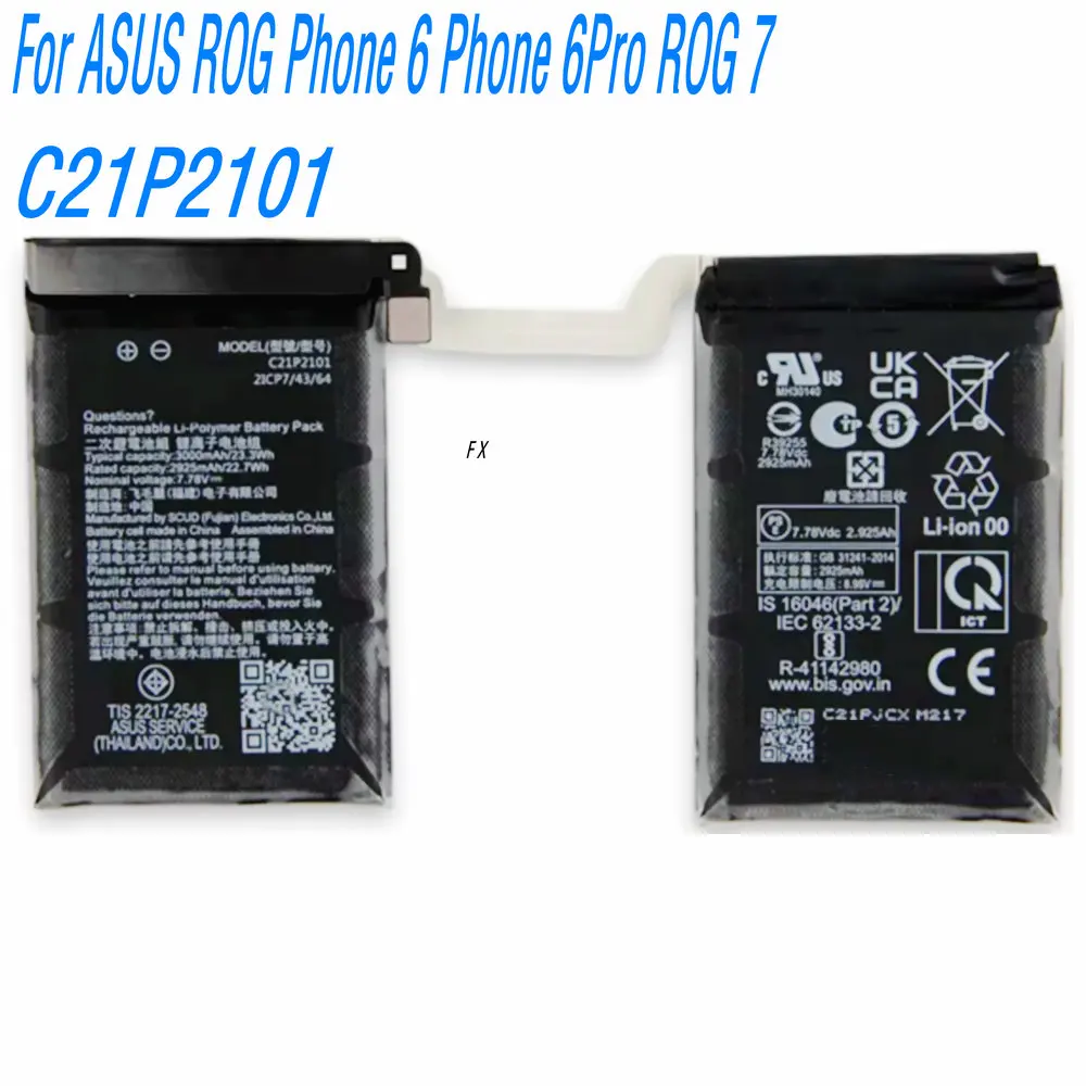 

7.78V 23.3Wh C21P2101 Original High Quality Li-ion Polymer Battery for ASUS ROG 6 ROG 6Pro ROG 7 Mobile Phone 2ICP7/43/64