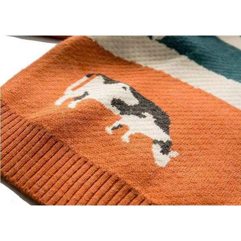 KIDWHXR Herren Herbst Strickpullover Koreanischer Stil Bedruckter Rundhals-Pullover Locker Sitzender Langarm-Komfort-Pullover für Männer – Detail 8