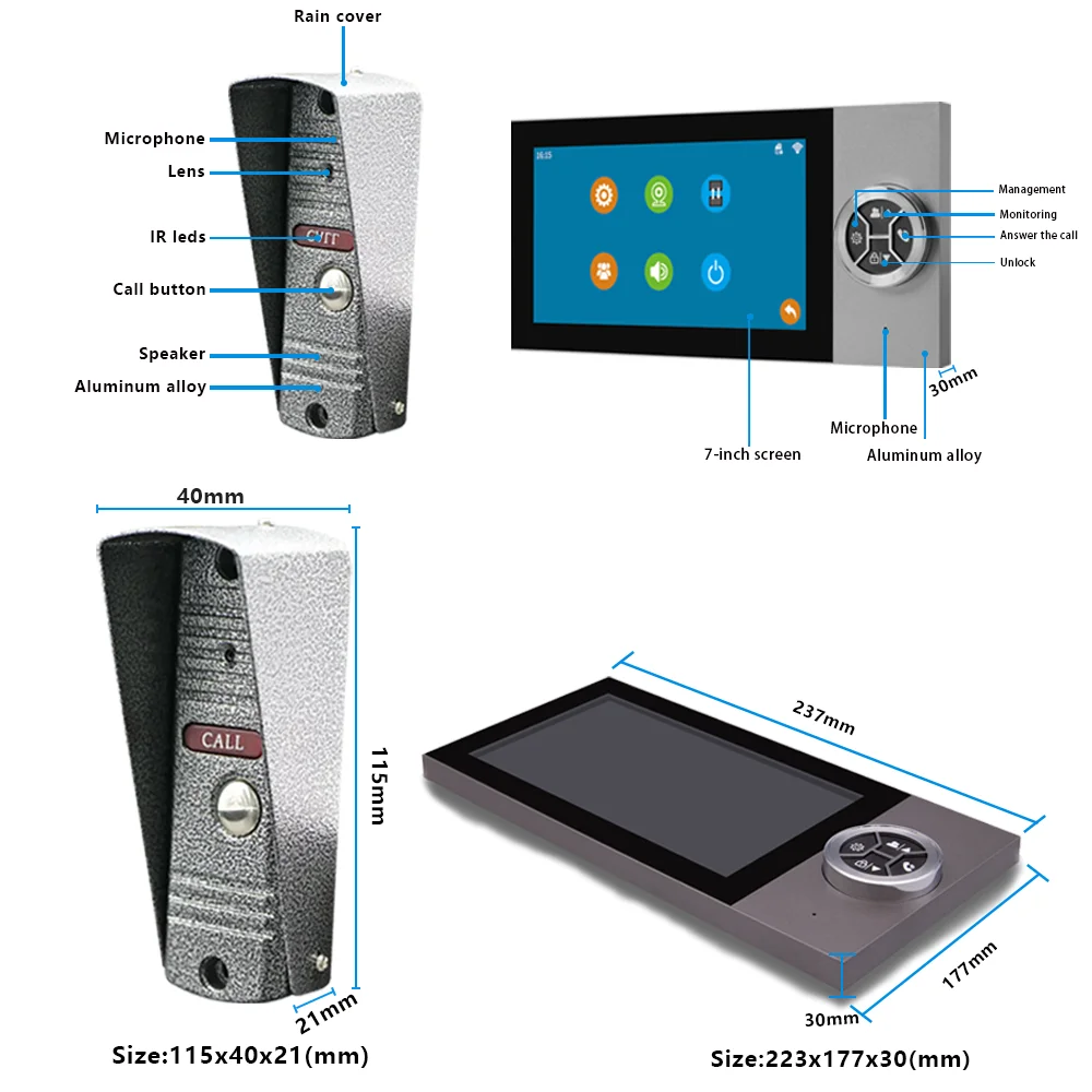 Система видеодомофона Проводная 7 дюймов, 4-проводной дверной видеозвонок, Система домофона, комплекты Ahd-камер для виллы