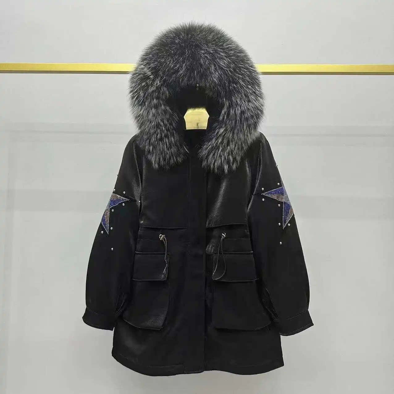 2025 New Parka Coat Women Fashion Korean Style Faux Fur Coat Winter Coat Women Mid Length Balck Jacket Coats for Women