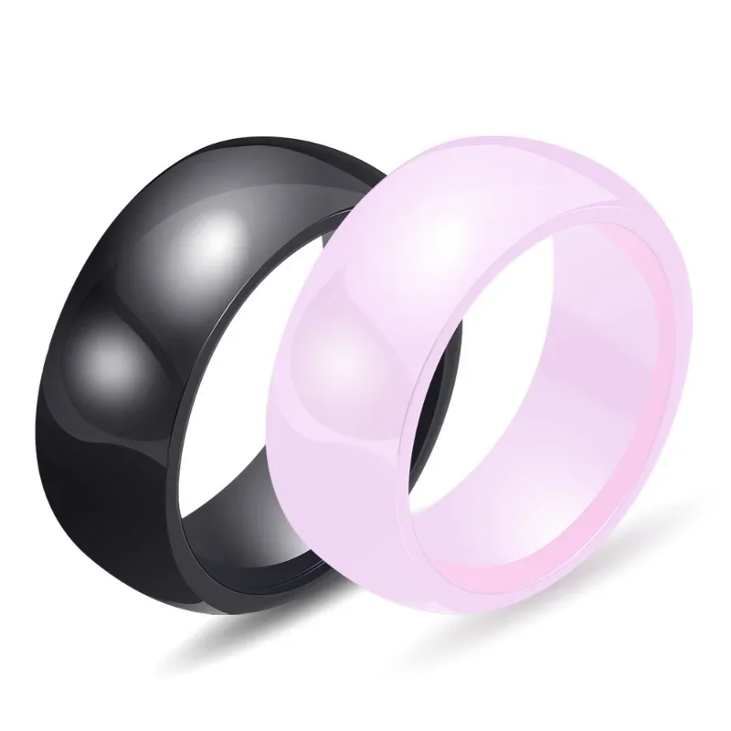 Kolmnsta 8mm Women Men Smooth Ceramic Ring Simple Exquisite Design Wedding Engagement Pink/White/Black Color Lover Couple Rings