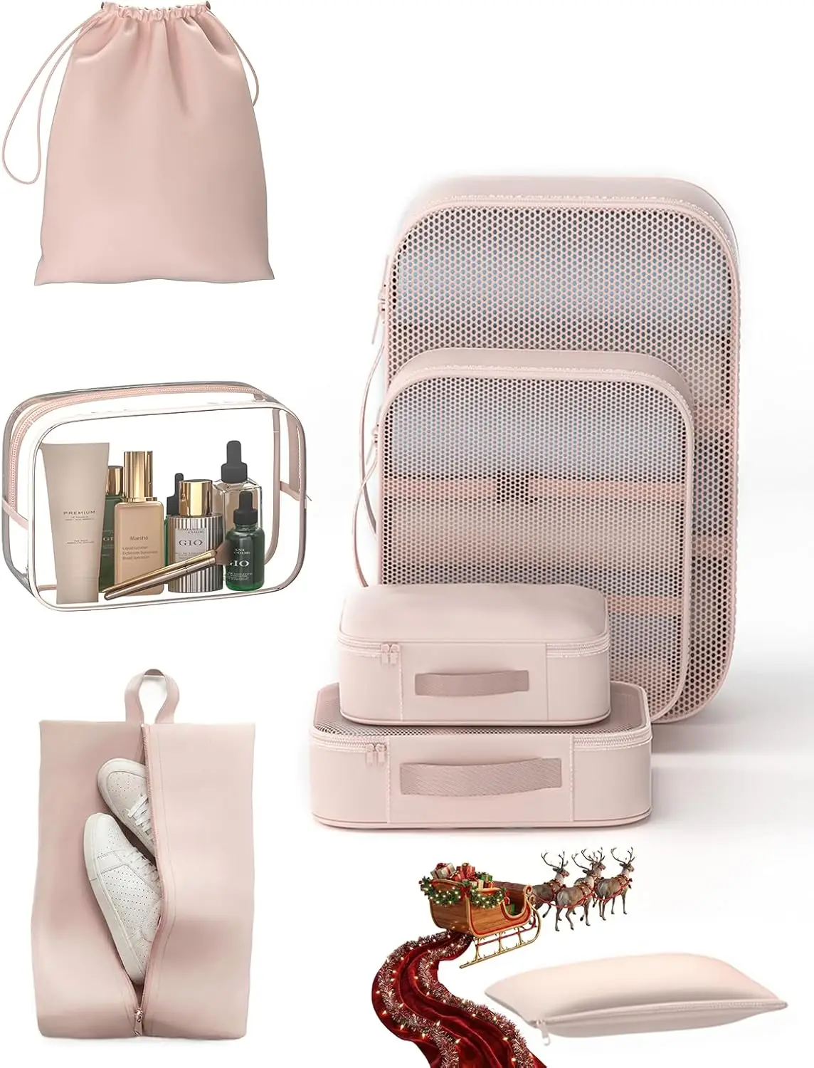 

8-Piece Travel Packing Cubes Set with Clear Toiletry Bag, Durable Organizers for Luggage and Carry-On Accessories