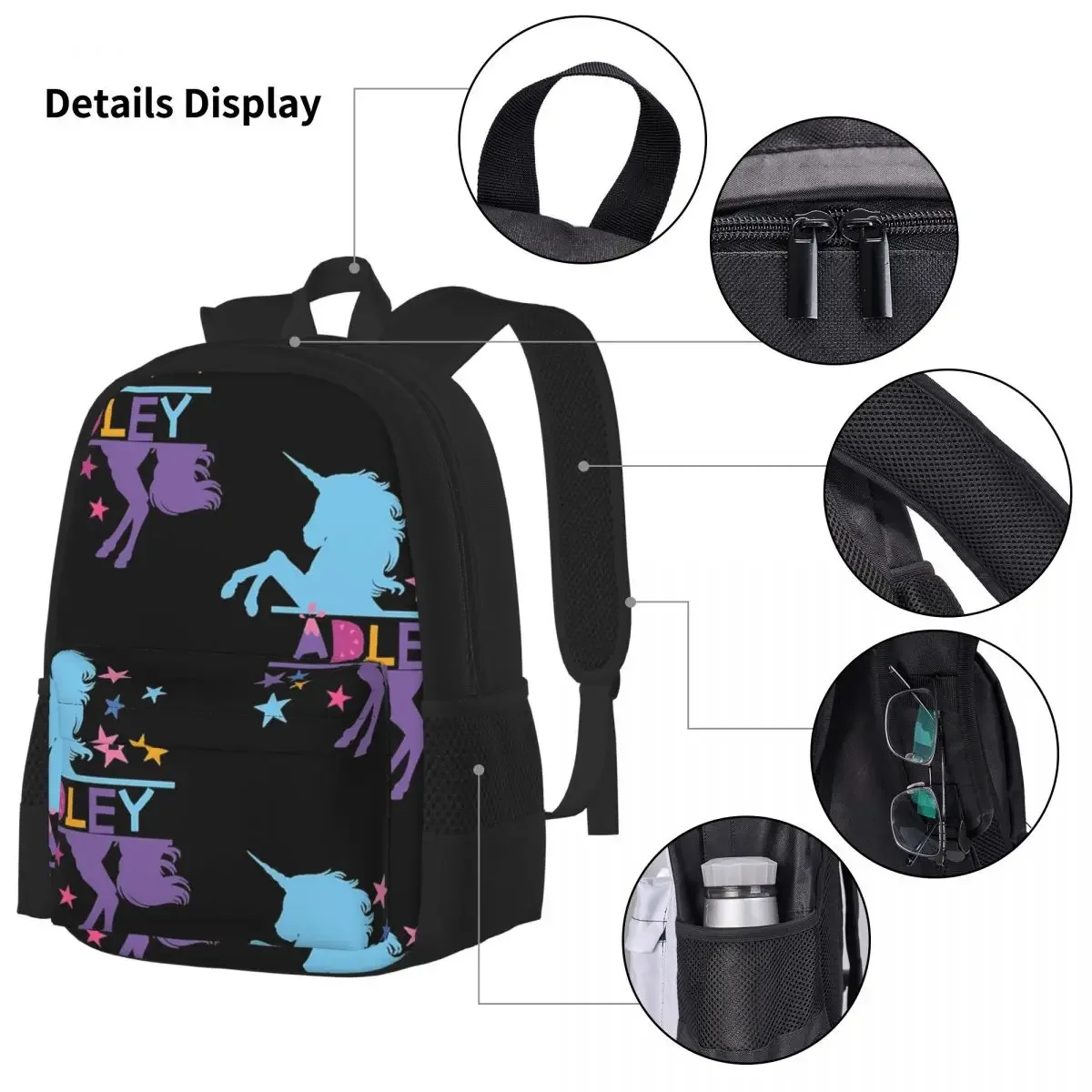 Adley Unicorns Mochilas para crianças, Mochilas escolares para meninos e meninas, Bookbag para crianças, Mochila dos desenhos animados, Lunch Bag, Pen Set, 3 pcs