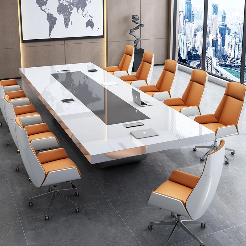 

Premium White Modern Office Furniture Top Selling Conference Table And Chair Set Practical Wooden Panel Material For Meetings