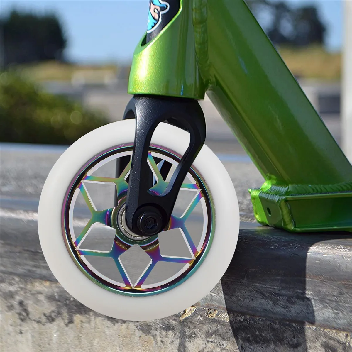 GZMO 2 Pcs Scooter Accessories 110mm Scooter Wheels Colorful Pu Wheels Thick Stunt Car Wheels with Bearings(White)
