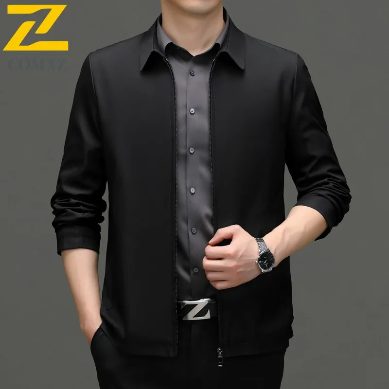 

COMXZ 2025 Мужская деловая куртка с отложным воротником среднего возраста, легкое удобное водонепроницаемое пальто премиум-качества