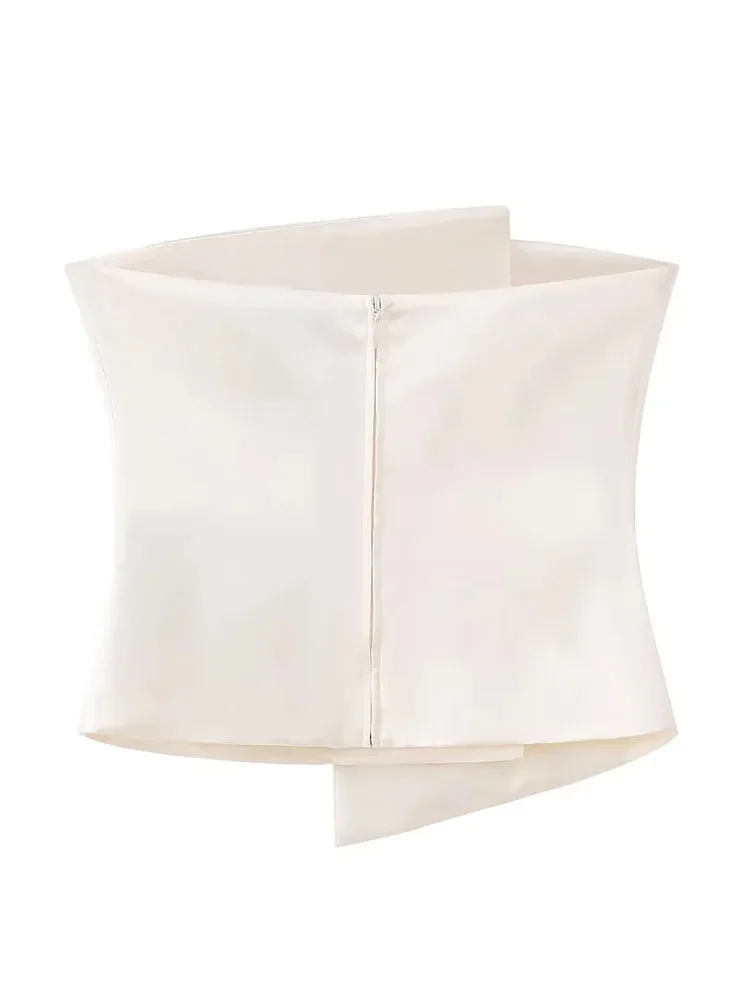 TRAF 2023 summer new women's fashion retro French niche sexy slim silk satin texture tube top