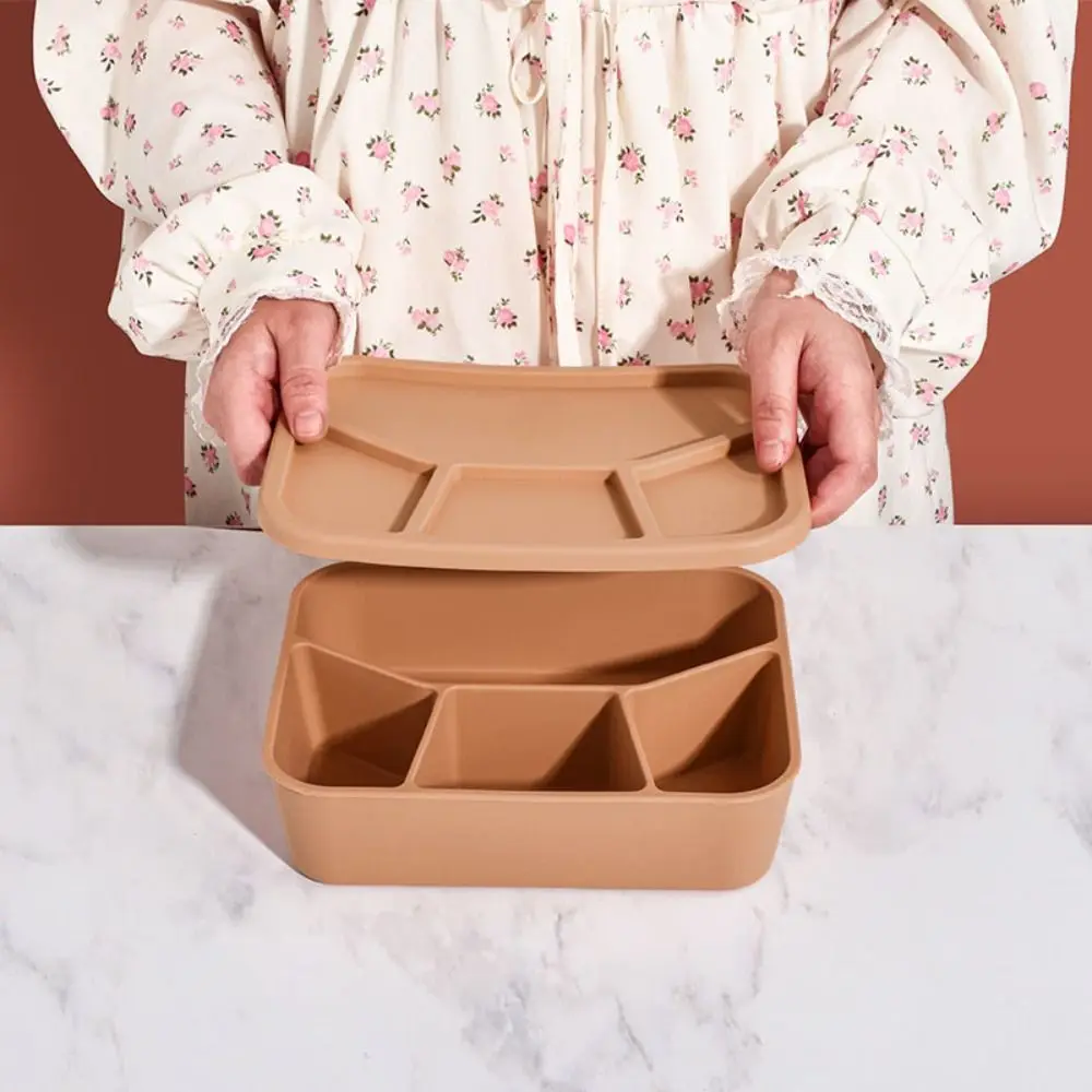 

4 Compartment Silicone Lunch Box Microwave Safe Japanese Style Food Container High temperature resistant Leakproof