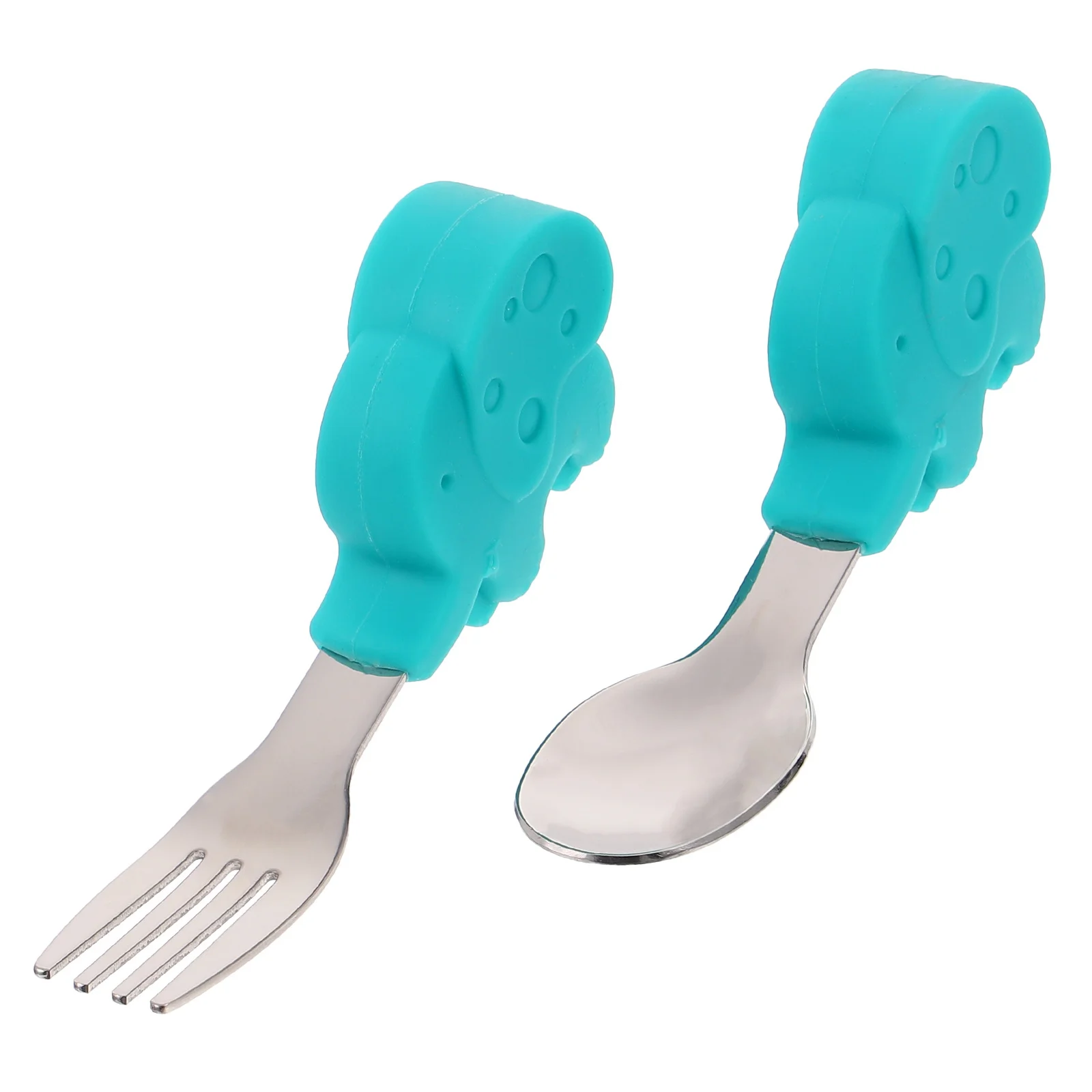 

Набор силиконовой детской посуды (ложка и вилка) с мультяшным дизайном, для обучения детей самостоятельному приему пищи, термостойкий, безопасный, из пищевого силикона